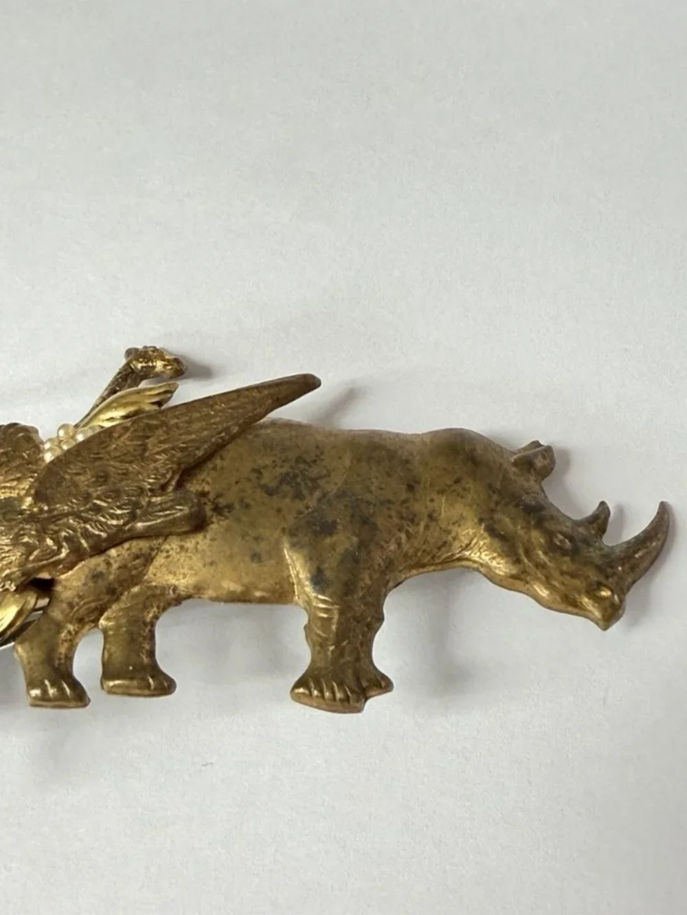 Stampede Safari Hair Clip 5” Barrette Brass Made in France Rhino Zebra Elephant